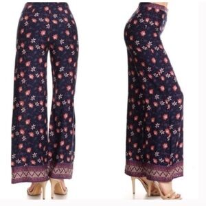 Verty Floralita Navy Floral Wide-Leg Pants